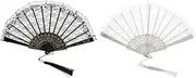 MOKKHNB 2Pcs Vintage Lace Folding Hand Fan Decorative Handheld Fans for Weddings Parties Dance Props Durable Portable Summer Cooling Accessory