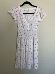 NWT$395 Rebecca Taylor Maui Floral Silk Blend Short Sleeve Dress Snow Combo S