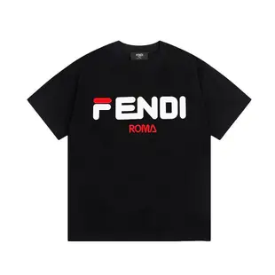 【小鹿甄選】FENDI 芬迪23夏季老佛爺拼色字母刺繡印花短袖T恤男