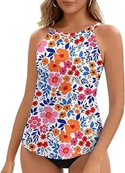 [WOWENY] High Neck Tankini Tops for Women Halter Flowy Sleeveless Bathing Suits Modest Swimsuit Top No Bottom