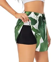 [GaxfjRu] Herb Plant Leaf Print Women's Running Shorts High Waisted Running Shorts Pocket Sporty Gym Elastic Short
