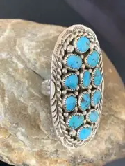 Blue Kingman Turquoise Navajo Sterling Silver Cluster Ring Size 6.5 11510
