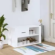 White Shoe Cabinet with Doors, 80x35x45 cm, Engineered Wood, Space-Saving Shoe Organizer Cabinet for Entryway, Apartment Essentials