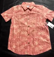 New Orange/Peach Button Down; Palm Tree Print; Boys Shirt Size Medium; Sonoma