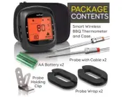NutriChef Smart Bluetooth BBQ Smoker Thermometer w/ 2 Temp. Stainless Probes LCD
