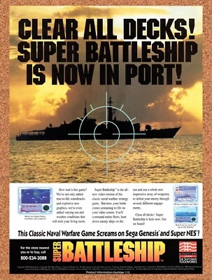 1993 Super Battleship SNES Original Advertisement / Retro Wall Art v1