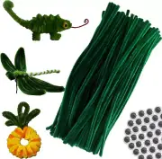 100Pcs Green Pipe Cleaners Chenille Stems for DIY Art & Crafts with Googly Eyes