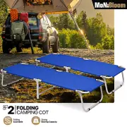 2PCS Foldable Steel Frame Cot Recliner Portable Camping Military Bed w/Carry Bag