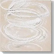 GeekMacro 24x24 Inch Square Hand-Painted Oil Painting Textured Wall Art - Nature Swirls White Cream Modern Canvas Artwork for Living Room Bedroom Office Decor