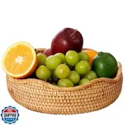 AMIDECOR Rattan Woven Fruit Basket, Natural Round Bread Basket, Decorative Fr