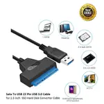 SATA 轉 USB 電纜適配器硬盤 SSD HDD 22 針 USB 3.0 SATA 3 電纜, 用於 2.5 英寸