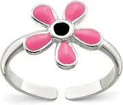 [JewelryWeb] 925 Sterling Silver Solid Pink Enameled Floral toe ring