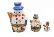 New French Limoges Trinket Box Nesting Snowman Setof3 2 Limoges Boxes 1 Figurine