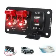 2-Gang Red LED Rocker Switch Panel Breaker Dual USB Charger For Car Truck Boat (for: Nissan)
