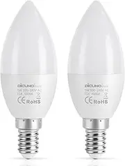 DiCUNO ProOE E14 Candle LED Bulbs, 5W, 450LM, CRI 98, Daylight White 5000K, Equivalent to 40W Incandescent Bulb, C37 SES Small Edison Screw Light E14, Non-Dimmable, 100-240V, 2-Pack