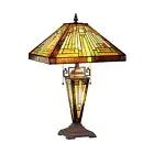 Capulina Tiffany Lamp, Amber Brown Mission Style Stained Glass Table Lamp 3-L...