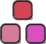 3 Pack Dive Filter for GoPro Hero 12 11 10 9 Black Protective Housing Lens Cover in Red, Light Red/Magenta, Professional Color Correcting Photography Acces for Underwater/Snorkeling/Deep Diving