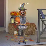 Metal Pumpkin Witch Halloween Statue Holding an Owl