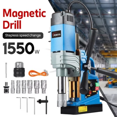Magnetic Base Drill 1550W Portable Mag Press 13000N 500RPM Blue