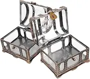 KOMBIUDA Pirate Chests Toy Storage Box 2 Sets Plastic Treasure Boxes Lock Boys and Girls' Treasure Chest Organizer Decorative Storage for Parties