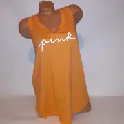 Victoria Secret PINK Tank Top XXL 2X Orange White Logo Open Cutout Back