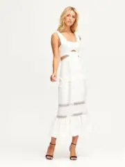 alice McCALL Foreign Affair Midi Dress in Porcelain |Size 12| RRP $475 Brand New