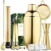 Homestia Cocktail Shaker Set Mixology Bartender Kit for Drink Mixing, Mixology Set with 8Pcs Stainless Steel Bar Set Tools Cocktail Kit, Housewarming Gift (Gold)