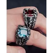 Men's Alloy Claw Ring with Gemstone Inlay – Gothic Punk Style Adjustable Statement Jewelry for Rock Concerts Parties and Nightlife