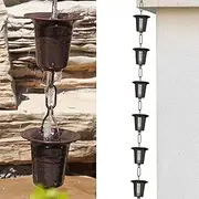 Rain Chain for Gutters and Downspouts, 8ft 9ft 10ft 12ft 14ft Outside Heavy Rain Catcher Water Diverter, Decorative Garden Rain Cups Chime (Size : 2.4m/7.8 ft)