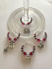 Birthday birthstone wine glass charms, set of 4 or single Happy Birthday