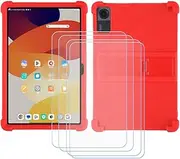 FZZSZS Case for Lenovo Tab One TB305FU Tablet + 4Pcs Tempered Glass Screen Protector Protective Film,Soft Gel Red Shell Silicone Tablet Cover for Lenovo Tab One TB305FU (8.7")