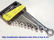 SPANNERS 12pc RING & OPEN END CrV STEEL ( HEX DRIVE METRIC & AF SIZES ) - NEW.