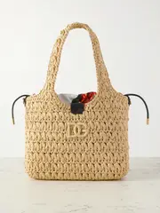 [Dolce & Gabbana] Dolce & Gabbana - Leather-trimmed Raffia Tote - Neutral - One size One size Neutrals
