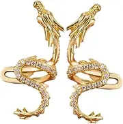 [Yardenfun] Dragon Shaped Ear Cuff Clip Earrings for Women Gold Statement Earrings Rhinestones