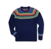 NWT Brooks Brothers Holiday Fair Isle Lambswool Crewneck Sweater in Navy Blue L