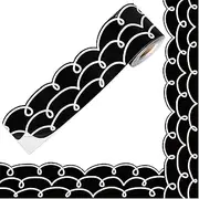 JarThenaAMCS 66 Ft Boho Squiggles Bulletin Board Border Minimalist Border Trim Self Adhesive Black White Bulletin Board Stickers Roll for School Classroom Office Party Decor
