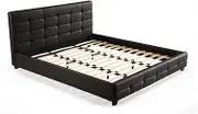 King PU Leather Deluxe Bed Frame and Headboard - 206cm x 192cm Black