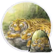 Wild Animals Art Tigers Forest Morning Round Beach Towel