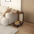 C-Shaped Side Table End Table w/ Edtachable Wheels Sofa Table Living Room
