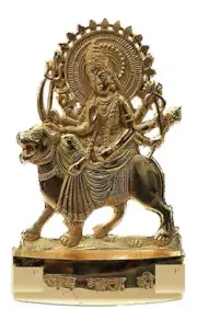 Indian Traditional Brass Shera Wali Mata Idol For Temple