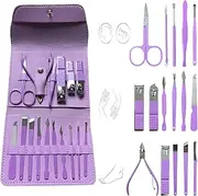 ABTER- PURPLE [PACK OF 1 ] 16 Pcs Manicure Set Professional Nail Clippers Pedicure Kit, Purple Manicure Kit for Women, Stainless Steel Nail Clipper Tool Kit Grooming Kit with Luxurious Leather Case