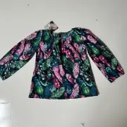 Ruffle butts Girls NWT Feather Print Long Sleeve peasant top size 4T