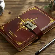 Vintage PU Leather Notebook Diary with Lock, Secret Password Notepad with Signat