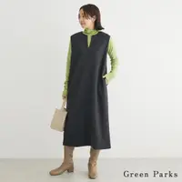 在飛比找蝦皮商城優惠-Green Parks V 型鑰匙領口毛料側口袋無袖連身洋裝