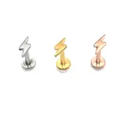 16G LIGHTNING BOLT ROSE GOLD / STEEL INTERNALLY THREADED LABRET STUD TRAGUS RING