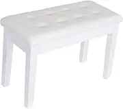 LTINGNG Solid Wood Double Piano Stool, Dressing Table seat, Make-up Stool, Living Room Solid Wood Stool with 6cm deep Storage Space, PU Leather, Suitable for Living Room, Bedroom(White)