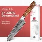 Full Tang Utility Knife 67 Layers Damascus Steel Wood Handle Hammered Slicing 5"