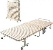 EMOOR Wooden Slatted Folding Bed Frame Twin (36x79in), Japanese Futon Mattress Unpainted Paulownia Sunoko Tatami Small Room Guest Dormitory Natural