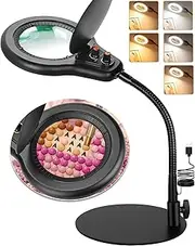 Jeedefi 10X Magnifying Glass with Light and Stand, Flexible Gooseneck LED Lighted Desk Lamp, 2200 lumens Multiple Color Modes Stepless Dimming, Hands Free Magnifier for Craft Painting Hobby Reading
