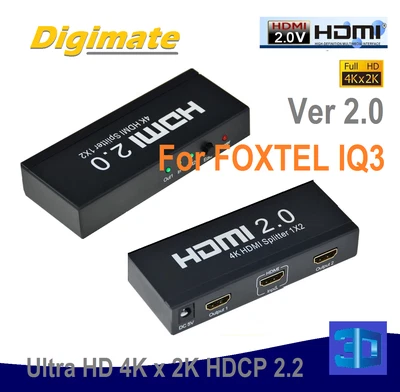 New* Ver2.0 hdmi 1x2 splitter ( ULtra HD 4kx2k HDCP2.2) For Foxtel IQ2 IQ3 IQ4